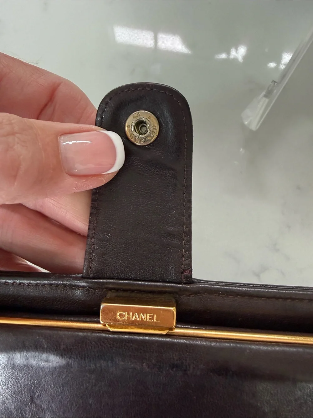 CHANEL Dark Brown Quilted Caviar Leather Wallet with CC Logo